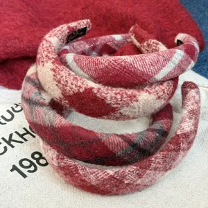 Rot-weißer karierter dicker Haarreif aus Wolle für Damen, festliches Winter-Haaraccessoire