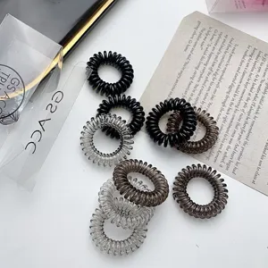 Telephone wire hair ties transparent black hair coils durable elastic hair rings set