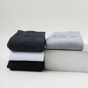 Men's casual breathable mid-tube socks in black white grey stack set for spring summer.