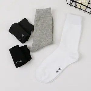 Men's casual mid-calf socks breathable cotton solid color comfortable black white gray size 40-45