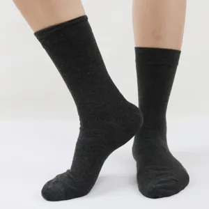 Men dark grey crew socks breathable business casual solid color cotton blend long socks detail