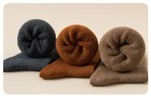 Detailed view of thickened fleece winter socks, soft warm thermal socks for men wear.