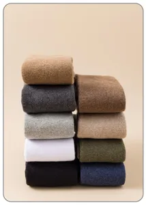 Men's thick thermal long socks winter cozy solid color high tube cotton socks set.