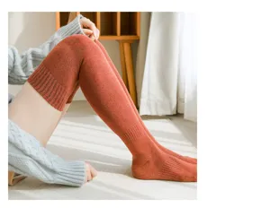 Cozy knit over-the-knee long socks detail, thick winter warm ribbed cotton hosiery