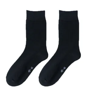 Men's black mid-tube crew socks, breathable casual business socks size 40-45 for daily wear.