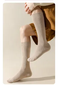 Men long socks winter warm ribbed cotton tube socks comfortable solid color casual daily wear