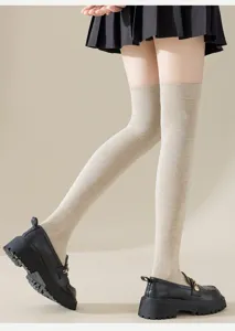 Calze lunghe sopra il ginocchio in maglia da donna stile giapponese tinta unita autunno inverno