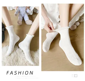 Calze Corte e a Metà Polpaccio in Cotone Casual da Donna Dolce Stile Giapponese Finitura in Pizzo Tinta Unita Moda
