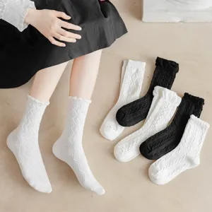 Donne Lolita JK Uniforme Carino Volant Pizzo A Metà Polpaccio Impilati Misto Cotone Calze Dolce Quotidiano Casual Moda Hosiery