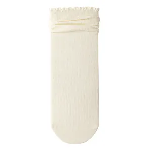 Calze a Tubo Medio Tinta Unita con Righe Verticali e Bordo Lattuga da Donna Stile Giapponese JK Calze di Cotone