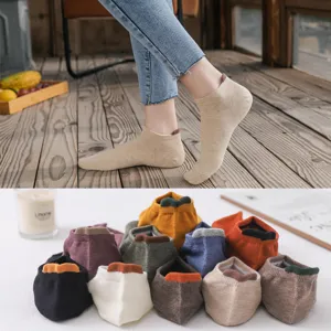 Men's Women's Casual Solid Color Cotton Short Socks Summer Thin Low Cut Boat Socks Contrast Heel Fashion Hosiery