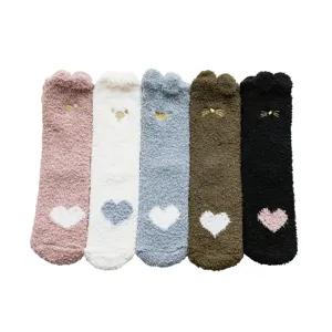 Calzini morbidi in pile corallino orecchie di gatto donna, simpatici calzini caldi invernali.