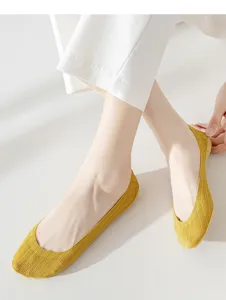 Yellow shallow mouth boat socks for women, thin breathable invisible socks for summer shoes.