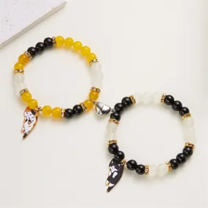 Carino bracciale di coppia perline vetro cuore magnete gatto set regalo gioielli abbinati