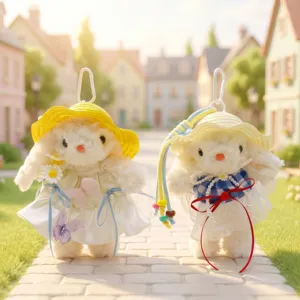Original süßer Plüsch Hase Schlüsselanhänger, flauschige Tasche Anhänger mit Kleid Hut.