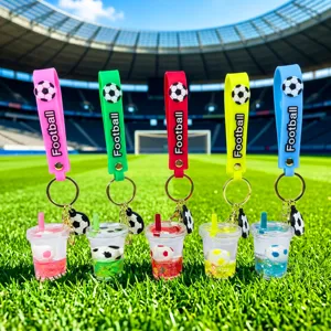 Colorful football keychain liquid quicksand bottle pendant set silicone strap fan souvenir gifts
