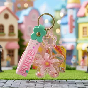 Niedlicher Kirschblüten Flüssigkeits Treibsand Schlüsselanhänger für Taschen und Geschenke.