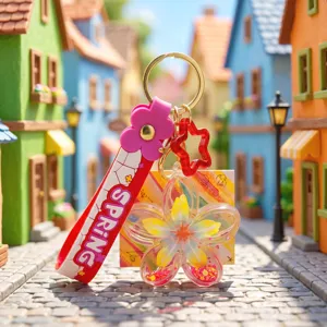 Süßer Kirschblüten Treibsand Flüssigkeit Schlüsselanhänger Tasche Auto Anhänger Geschenk