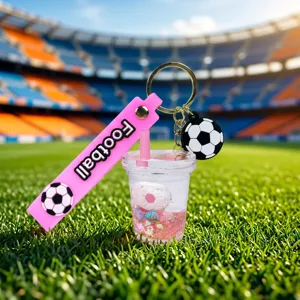 Soccer themed liquid quicksand keychain acrylic football pendant bag charm gift item
