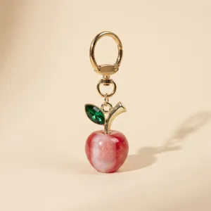 Red acrylic apple bag charm cute gold metal keychain for women daily accessories gift