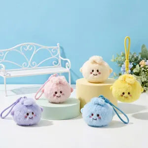 Cute Plush Bun Shaped Keychain Pendant Soft Cartoon Food Stuffed Toy Bag Hanging Charm Decorative Ornament For Friends Kids Key Ring