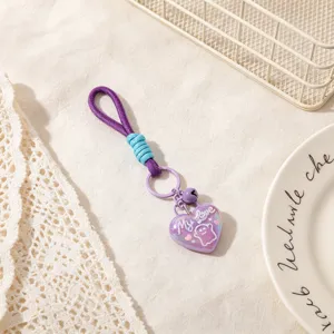 Adorable purple heart keychain with cute charm and strap for stylish bag accessory.