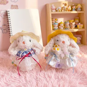 Süßes Kaninchen Plüschtier Tasche Anhänger flauschige Puppe mit Kleid für schöne Geschenke.