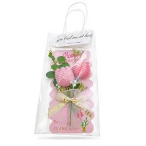 Handgemaakte gehaakte tulp anjer bloemen boeket cadeautas voor Moederdag feestelijke present.