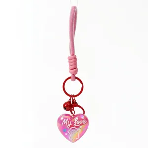 Pink heart keychain cute bag charm metal ring pendant for women girls daily accessories gift