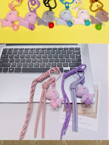 Plush horse keychain cute bag charm colorful bell braided rope pendant accessory gift.