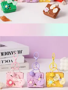 Mini woven leather bag keychain cute backpack charm purse accessory for women and girls