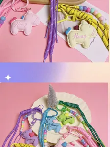 Cute resin pony keychain with colorful beads and braided strap, perfect cute bag pendant.