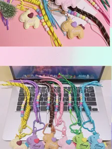 Cute resin pony keychain colorful woven strap phone charm cute bag pendant accessory