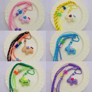 Original Resin Pony Keychain Cute Horse Bag Charm Creative DIY Ornament Woven Rope Heart Pendant For Women Girl Gift Key Ring