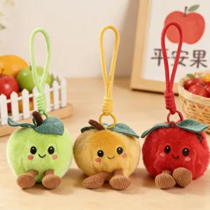 Niedlicher Apfel Pluesch Anhaenger Schluesselring, weiche Taschen Deko und tolles Geschenk.