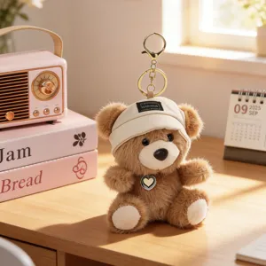 Cute plush bear keychain bag pendant cartoon toy doll accessory with heart necklace for gifts