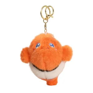 Cute plush clownfish keychain, fluffy marine animal bag pendant, soft toy accessory for gifts.