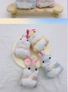 Cute cartoon plush hamster rabbit keychain fluffy backpack pendant toy gift details