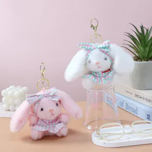 Cute bunny plush keychain fluffy rabbit doll bag charm pendant pastel aesthetic accessory gift