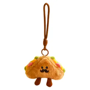 Cute taco plush toy keychain with mustache and legs, original afternoon tea series bag charm.