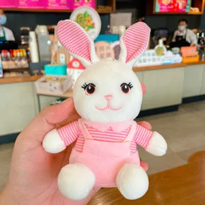 Schattige roze en witte konijn pluche sleutelhanger, zachte tas hanger voor tassen.