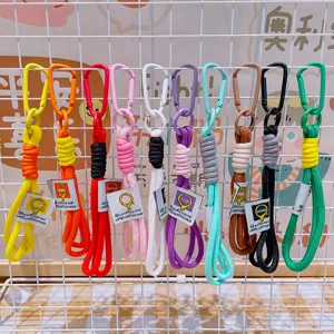 Braided Rope Keychain With Metal Carabiner For Women Men Colorful Phone Strap Bag Pendant Gift Accessories Cute Weave Hand Rope