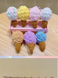 Handmade crochet ice cream keychain cute yarn bag charm lovely gift pendant detail view