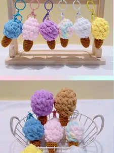 Handmade crochet ice cream keychain cute knitted bag charm colorful wool pendant lovely gift