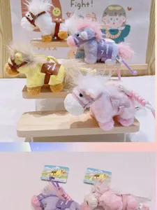 Lindo felpa caballo llavero peluche animal bolso encanto lindo llavero para mochila escolar