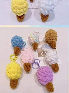 Handmade crochet ice cream keychain cute wool yarn sweet cone bag pendant gift wholesale