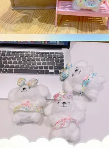 Mignon chiot robe florale peluche porte-clés duveteux sac charm pendentif beau cadeau