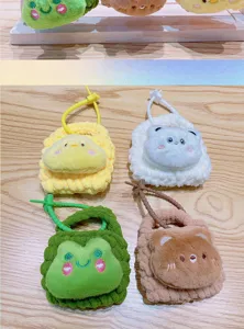 Cute handmade knitted plush animal mini coin purse keychain, detail view of cute designs.