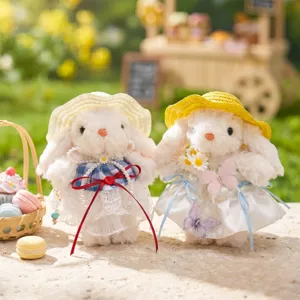 Süße Plüsch Hase Puppe Schlüsselanhänger Taschenanhänger Ankleide Hase Spielzeug Mit Strohhut Spitze Rock Kawaii Hase Geschenk Zubehör