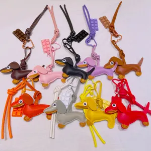 Cute leather dachshund dog keychain with chocolate pendant multi-color bag charm lanyard